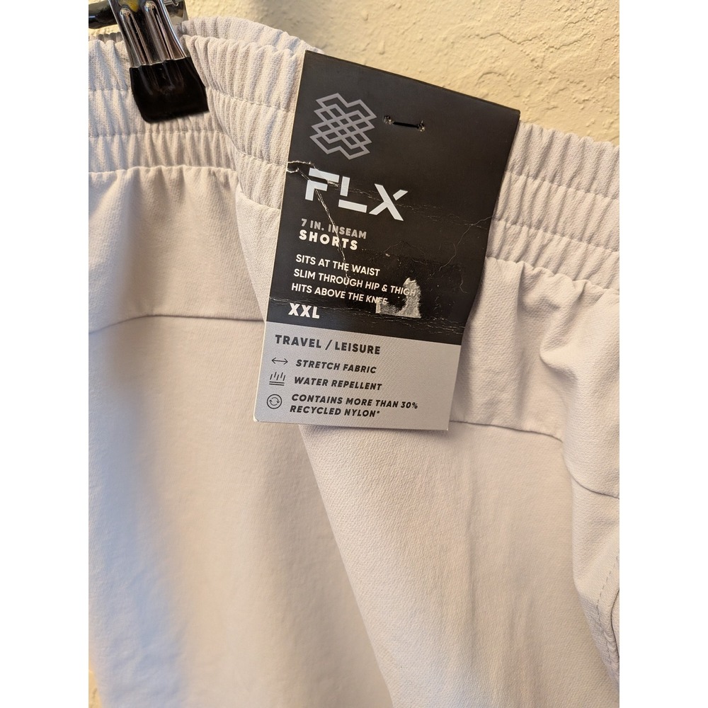 FLX Mens XXL Gray 7 in. Inseam Stretch Water Repellent Travel Shorts